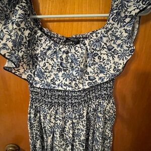 Zara Ruffle Maxi Dress in Blue and White